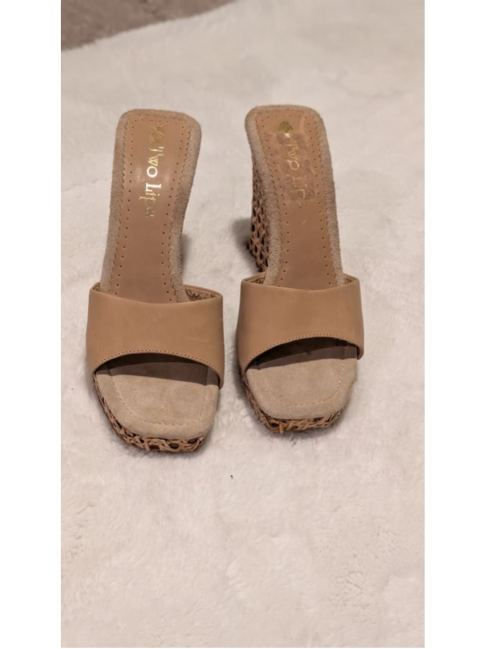 Women's Two Lips Beige Rattan Wedge Sandals